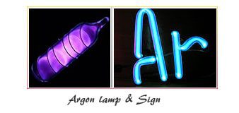 Argon element tube or lamp, sign, uses and properties