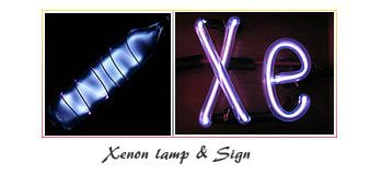 Xenon element tube or lamp, sign, uses and properties