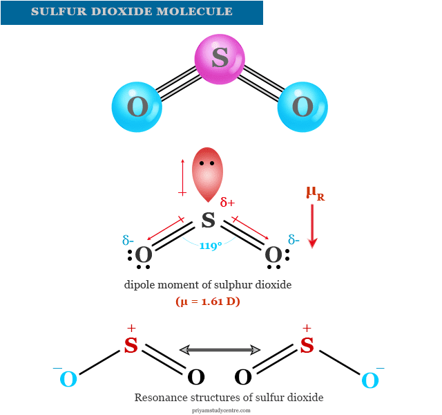 Structures of sulfur dioxide gas molecule with uses and effects on environment or humans health