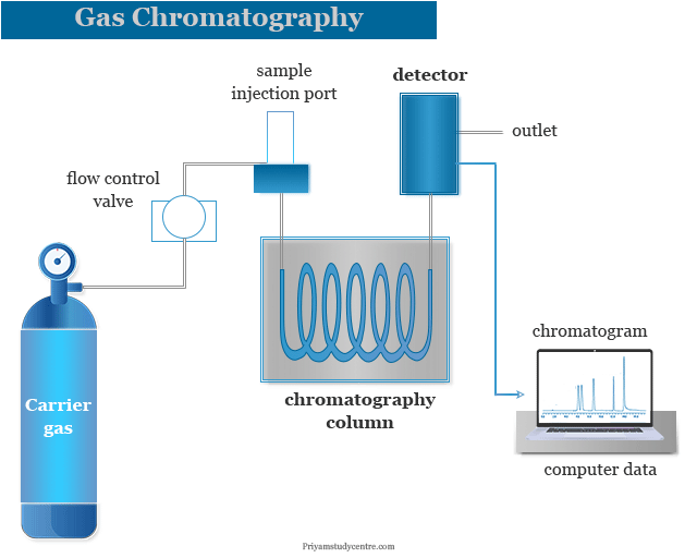 Gas chromatography instrumentation components such as column, detector and stationary phase definition and applications
