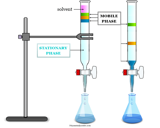 Stationary phase and mobile phase and in chromatography techniques