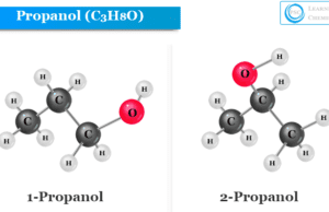 Propanol Propanol or propyl alcohol uses, chemical formula C3H8 and structure of n-propanol or 1-propanol and isopropanol or 2-propanol