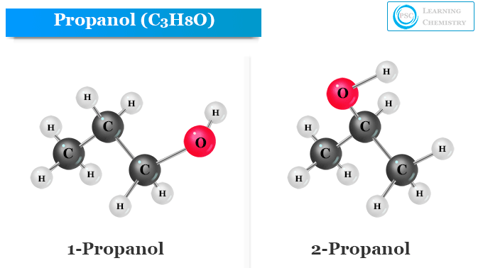Propanol or propyl alcohol uses, chemical formula C3H8 and structure of n-propanol or 1-propanol and isopropanol or 2-propanol