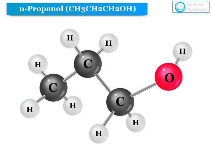 n-propanol or n-propyl alcohol or 1-propanol or propan-1-ol structure, chemical formula C3H8O