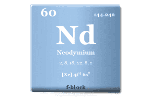 Neodymium Neodymium element or rare earth metal symbol Nd, uses for making magnets, glass and laser with properties, facts, compounds