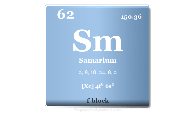 Samarium element or rare earth metal symbol Sm, uses, properties, and facts