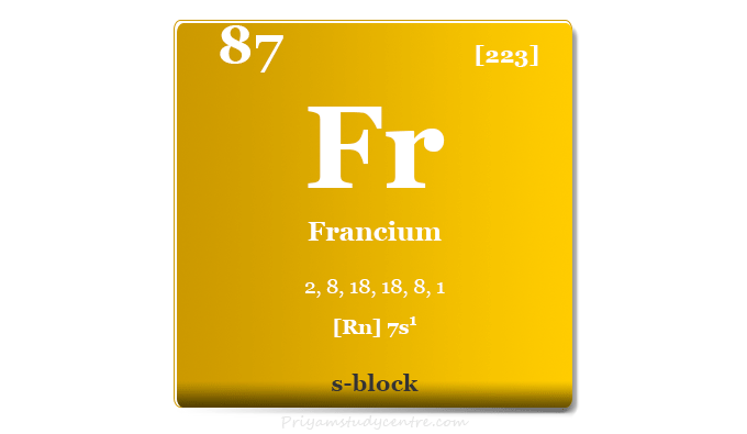 Francium element or metal symbol Fr, properties, facts and uses