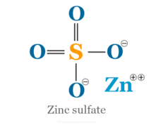 Zinc Sulfate Zinc sulfate formula ZnSO4 and ionic structure with side effects, benefits and uses of zinc sulfate supplement