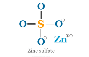 Zinc Sulfate Zinc sulfate formula ZnSO4 and ionic structure with side effects, benefits and uses of zinc sulfate supplement