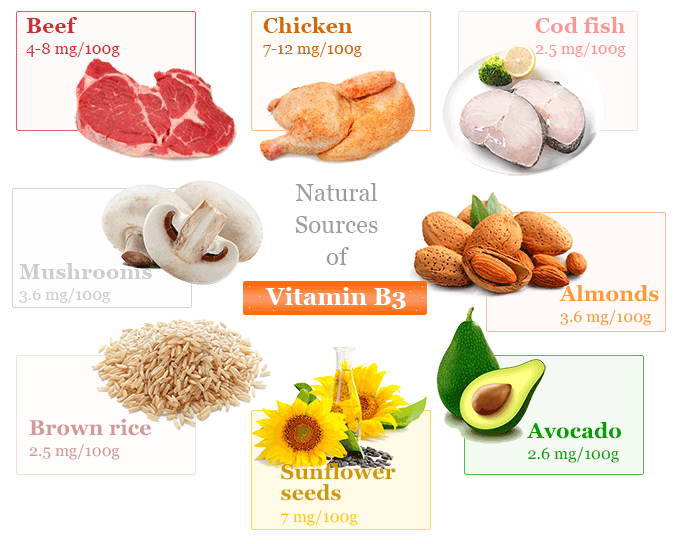 Vitamin B3 sources in foods or natural niacin rich fruits and vegetables with benefits, supplement and uses